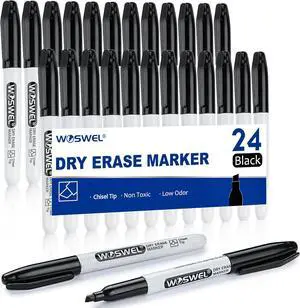 WOSWEL Dry Erase Markers,24 Pack Black Chisel Tip Whiteboard Markers, Chisel Point Low Odor Dry Erase Marker for School Office and Home WOSWEL Dry Erase Markers,24 Pack Black Chisel Tip Whiteboard Markers, Chisel Point Low Odor Dry Erase Marker for School Office and Home