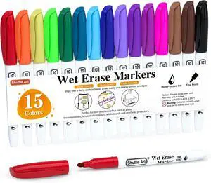 Shuttle Art Wet Erase Markers, 15 Colors 1mm Fine Tip Smudge-Free Markers, Use on Laminated Calendars,Overhead Projectors,Schedules,Whiteboards,Transparencies,Glass,Wipe with Water Shuttle Art Wet Erase Markers, 15 Colors 1mm Fine Tip Smudge-Free Markers, Use on Laminated Calendars,Overhead Projectors,Schedules,Whiteboards,Transparencies,Glass,Wipe with Water
