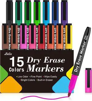 Lelix 15 Colors Dry Erase Markers, Magnetic Whiteboard Markers Fine Point with Eraser for Back to School, Office, Home Perfect for Writing on White Board, Dry Erase Board, Mirror, Glass Lelix 15 Colors Dry Erase Markers, Magnetic Whiteboard Markers Fine Point with Eraser for Back to School, Office, Home Perfect for Writing on White Board, Dry Erase Board, Mirror, Glass