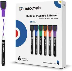 maxtek Dry Erase Markers - 6 Count Colorful Magnetic Dry Erase Markers Fine Tip with Eraser, Low Odor Whiteboard Markers for Calendar Boards maxtek Dry Erase Markers - 6 Count Colorful Magnetic Dry Erase Markers Fine Tip with Eraser, Low Odor Whiteboard Markers for Calendar Boards