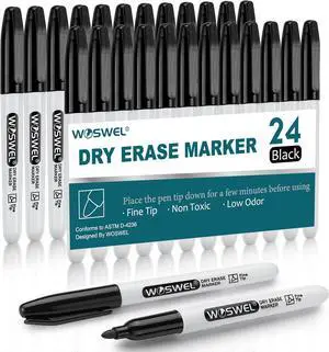 WOSWEL Dry Erase Markers,24 Pack Black Fine Tip Whiteboard Markers, Round Point Low Odor Dry Erase Marker for School Office and Home WOSWEL Dry Erase Markers,24 Pack Black Fine Tip Whiteboard Markers, Round Point Low Odor Dry Erase Marker for School Office and Home
