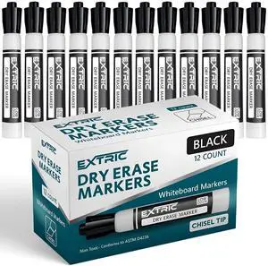 EXTRIC Black Dry Erase Markers 12 PK Whiteboard Marker Chisel Tip EXTRIC Black Dry Erase Markers 12 PK Whiteboard Marker Chisel Tip