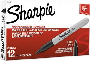 Sharpie Permanent Markers, Fine Tip, Black, 12 Count - Quick Drying, Fade Resistant, For Wood, Plastic, Paper, Metal, And More Sharpie Permanent Markers, Fine Tip, Black, 12 Count - Quick Drying, Fade Resistant, For Wood, Plastic, Paper, Metal, And More