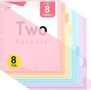 Forvencer 8 Count Dividers with Two Pockets, 8 tab Binder Dividers Forvencer 8 Count Dividers with Two Pockets, 8 tab Binder Dividers
