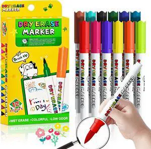Brush Tip Dry Erase Markers for Kids, 12 Colors Whiteboard Markers Brush Tip Dry Erase Markers for Kids, 12 Colors Whiteboard Markers
