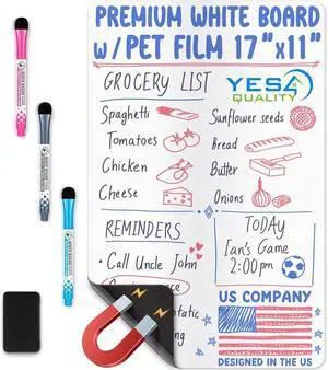 17x11 Magnetic Dry Erase White Board for Fridge w/ 3 Markers & Eraser 17x11 Magnetic Dry Erase White Board for Fridge w/ 3 Markers & Eraser