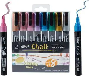 Artkey Metallic Chalk Markers Set - 8 Pack with Reversible Tips (Chisel & Bullet) for Chalkboards, Windows, Glass & More - Vibrant Colors for Art & Craft Projects Artkey Metallic Chalk Markers Set - 8 Pack with Reversible Tips (Chisel & Bullet) for Chalkboards, Windows, Glass & More - Vibrant Colors for Art & Craft Projects