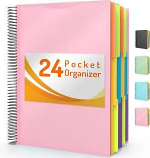 Forvencer 24 Pocket Project Organizer, 1/3-cut Tab Binder Organizer with Sticky Labels, Multi Pocket Folder with Zipper Pouch, Folder Binder Spiral Pocket Notebook, Office Supplies, Letter Size, Pink Forvencer 24 Pocket Project Organizer, 1/3-cut Tab Binder Organizer with Sticky Labels, Multi Pocket Folder with Zipper Pouch, Folder Binder Spiral Pocket Notebook, Office Supplies, Letter Size, Pink