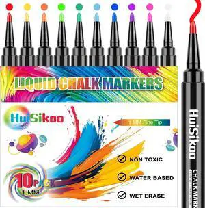 Liquid Chalk Markers for Acrylic Calendar Planning Board - Fine Tip Wet Erase Markers for Dry Erase Board, Whiteboard, Glass, Mirror - 1mm Fine Point, Easy to Erase, Quick Drying (10 Color) Liquid Chalk Markers for Acrylic Calendar Planning Board - Fine Tip Wet Erase Markers for Dry Erase Board, Whiteboard, Glass, Mirror - 1mm Fine Point, Easy to Erase, Quick Drying (10 Color)