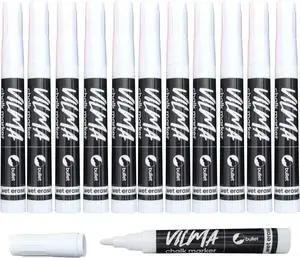 VILMA White Liquid Chalk Markers Wet Erase Marker Window Pens for Chalkboard Signs, Windows, Blackboards,Glass,12 Pack VILMA White Liquid Chalk Markers Wet Erase Marker Window Pens for Chalkboard Signs, Windows, Blackboards,Glass,12 Pack
