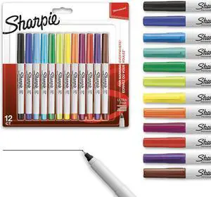 Sharpie Permanent Markers, Ultra Fine Point, Assorted Colors, 12 Count Sharpie Permanent Markers, Ultra Fine Point, Assorted Colors, 12 Count