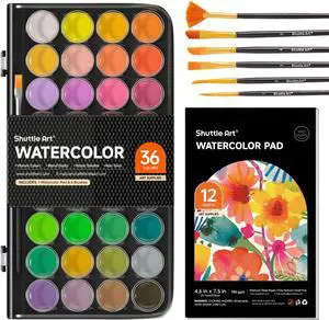 Shuttle Art 43 Pack Watercolor Paint Set, 36 Colors Watercolor Paint Pan Set with 6 Brushes and 1 Watercolor Pad for Beginners, Artists, Kids & Adults Watercolor Painting, Bullet Journal, Calligraphy Shuttle Art 43 Pack Watercolor Paint Set, 36 Colors Watercolor Paint Pan Set with 6 Brushes and 1 Watercolor Pad for Beginners, Artists, Kids & Adults Watercolor Painting, Bullet Journal, Calligraphy