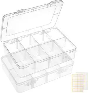 QUEFE Bead Organizer Box 2 Pack 8 Grid Plastic Tackle Box Storage Dividers QUEFE Bead Organizer Box 2 Pack 8 Grid Plastic Tackle Box Storage Dividers