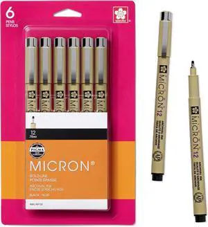 SAKURA Pigma Micron Fineliner Pens, Black, 12 Point, 0.70 mm, 6 Pack SAKURA Pigma Micron Fineliner Pens, Black, 12 Point, 0.70 mm, 6 Pack