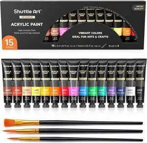 Shuttle Art Acrylic Paint Set, 15 x 12ml Tubes Artist Quality Non Toxic Rich Pigments Colors Perfect for Kids Adults Beginners Artists Painting on Canvas Wood Clay Fabric Ceramic Crafts Shuttle Art Acrylic Paint Set, 15 x 12ml Tubes Artist Quality Non Toxic Rich Pigments Colors Perfect for Kids Adults Beginners Artists Painting on Canvas Wood Clay Fabric Ceramic Crafts