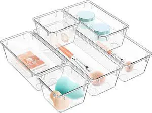 6 Pack Clear Drawer Organizer Set, Drawer Storage Trays, Storage Bins 6 Pack Clear Drawer Organizer Set, Drawer Storage Trays, Storage Bins