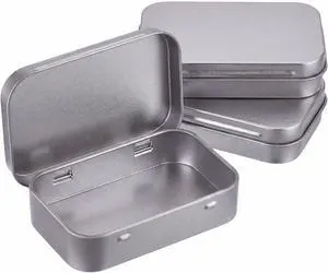 Hotop 3 Pack Metal Rectangular Empty Hinged Tins 3.75 x 2.45 x 0.8 Inch Box Containers with Lids Mini Portable Box Small Storage Kit, Home Organizer (Silver) Hotop 3 Pack Metal Rectangular Empty Hinged Tins 3.75 x 2.45 x 0.8 Inch Box Containers with Lids Mini Portable Box Small Storage Kit, Home Organizer (Silver)