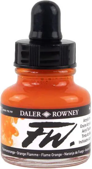 Daler-Rowney FW Acrylic Artists Ink, 1 oz, Flame Orange (160029687) Daler-Rowney FW Acrylic Artists Ink, 1 oz, Flame Orange (160029687)