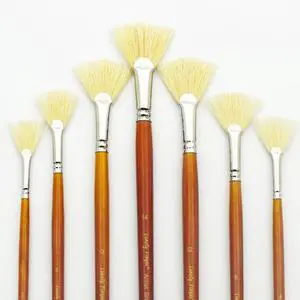 Artist Fan Paint Brushes Set, 7 Pieces White Hog Bristle Natural Hair Anti-Shedding Brush Tips and Long Wood Handle, Professional Artist Fan Brushes for Acrylic Oil Painting Artist Fan Paint Brushes Set, 7 Pieces White Hog Bristle Natural Hair Anti-Shedding Brush Tips and Long Wood Handle, Professional Artist Fan Brushes for Acrylic Oil Painting