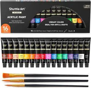 Shuttle Art Acrylic Paint Set, 16 x12ml Tubes Artist Quality Non Toxic Rich Pigments Colors Great for Kids Adults Professional Painting on Canvas Wood Clay Fabric Ceramic Crafts Shuttle Art Acrylic Paint Set, 16 x12ml Tubes Artist Quality Non Toxic Rich Pigments Colors Great for Kids Adults Professional Painting on Canvas Wood Clay Fabric Ceramic Crafts