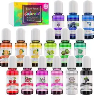 Epoxy Resin Pigment - 15 Color Liquid Epoxy Resin Dye - Highly Concentrated Epoxy Resin Colorant for Resin Color Art, DIY Jewelry Making Supplies - AB Resin Coloring for Paint, Crafts - 10ml Each Epoxy Resin Pigment - 15 Color Liquid Epoxy Resin Dye - Highly Concentrated Epoxy Resin Colorant for Resin Color Art, DIY Jewelry Making Supplies - AB Resin Coloring for Paint, Crafts - 10ml Each