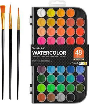 Shuttle Art Watercolor Paint Set, 48 Colors Watercolor Paint Pan Set with 3 Paint Brushes for Beginners, Artists, Kids & Adults for Painting, Journaling, Calligraphy Practice Shuttle Art Watercolor Paint Set, 48 Colors Watercolor Paint Pan Set with 3 Paint Brushes for Beginners, Artists, Kids & Adults for Painting, Journaling, Calligraphy Practice