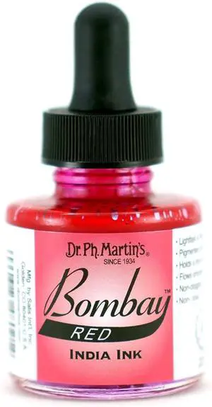 Dr. Ph. Martin's Bombay India Ink (2BY) Ink Bottle, 1.0 oz, Red, 1 Bottle Dr. Ph. Martin's Bombay India Ink (2BY) Ink Bottle, 1.0 oz, Red, 1 Bottle