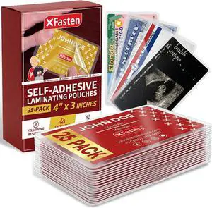XFasten Self-Sealing Laminating Pouches Business Card Size, 9.5 Mil and Hard Self Laminating Business Cards Pouch (Pack of 25) XFasten Self-Sealing Laminating Pouches Business Card Size, 9.5 Mil and Hard Self Laminating Business Cards Pouch (Pack of 25)