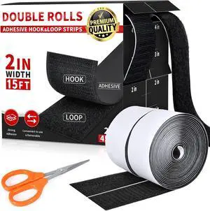 2 Inch x 15Ft Hook and Loop Strips with Adhesive, Double Sided Self Adhesive, Nylon Self Tape for Home Office School and Crafting 2 Inch x 15Ft Hook and Loop Strips with Adhesive, Double Sided Self Adhesive, Nylon Self Tape for Home Office School and Crafting