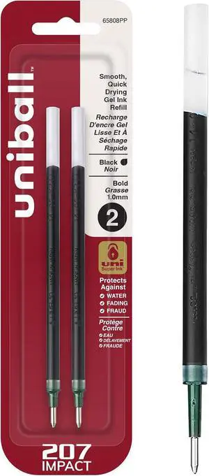 uniball 207 Impact Gel Pen Refills, Bold Point (1.0mm), Black, 2 Pack uniball 207 Impact Gel Pen Refills, Bold Point (1.0mm), Black, 2 Pack