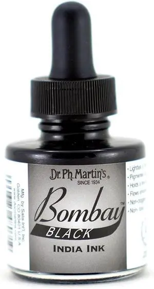 Dr. Ph. Martin's Bombay India Ink (7BY) Ink Bottle, 1.0 oz, Black, 1 Bottle Dr. Ph. Martin's Bombay India Ink (7BY) Ink Bottle, 1.0 oz, Black, 1 Bottle