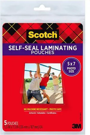Scotch Glossy Document or Photo Laminating Pouch, 5 x 7 Inches, 5-Pack (PL905) Scotch Glossy Document or Photo Laminating Pouch, 5 x 7 Inches, 5-Pack (PL905)