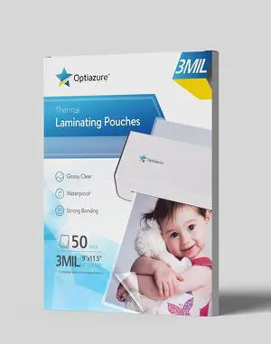 Optiazure Thermal Laminating Pouches 9"x11.5" Inches, 3mil 50Pack, Laminating Sheets, Clear, Letter Size,Office and School Supplies Optiazure Thermal Laminating Pouches 9"x11.5" Inches, 3mil 50Pack, Laminating Sheets, Clear, Letter Size,Office and School Supplies