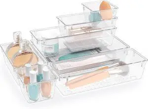 7 PCS Plastic Drawer Organizers Set, 4 Size Desk Drawer Organizer Trays 7 PCS Plastic Drawer Organizers Set, 4 Size Desk Drawer Organizer Trays