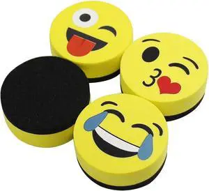 VIZ-PRO Magnetic Smiley Face Circular Whiteboard Eraser / 4 Pack of 2" Dry Erase Erasers VIZ-PRO Magnetic Smiley Face Circular Whiteboard Eraser / 4 Pack of 2" Dry Erase Erasers