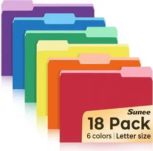 SUNEE File Folders, 18 Pack Manilla Folders 8.5 x 11, Colored Folder Office Organization Home School Folders for Documents Files Paper,6 Assorted Colors SUNEE File Folders, 18 Pack Manilla Folders 8.5 x 11, Colored Folder Office Organization Home School Folders for Documents Files Paper,6 Assorted Colors