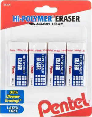 Pentel Hi-Polymer Block Eraser Small White, Pack of 4 (ZEH05BP4) Pentel Hi-Polymer Block Eraser Small White, Pack of 4 (ZEH05BP4)