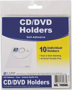 C-Line Self-Adhesive CD Holder, 1 Disc Capacity, Clear, 10/Pack C-Line Self-Adhesive CD Holder, 1 Disc Capacity, Clear, 10/Pack