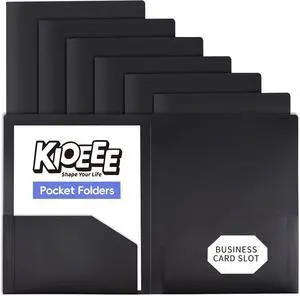 Plastic Folders with Pockets (6 Pack). Heavy Duty Plastic Folders with 2 Pocket and Business Card Slot. Fit Letter Size Paper, Black for School Plastic Folders with Pockets (6 Pack). Heavy Duty Plastic Folders with 2 Pocket and Business Card Slot. Fit Letter Size Paper, Black for School