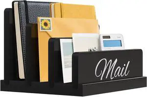 Mail Organizer for Desk, Wooden Mail Holder with Divider, 3-Slot Mail Organizer for Desk, Wooden Mail Holder with Divider, 3-Slot