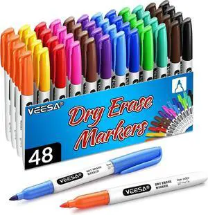 VEESA 48 Count Dry Erase Markers in 12 Colors for Classroom, Low-Odor VEESA 48 Count Dry Erase Markers in 12 Colors for Classroom, Low-Odor