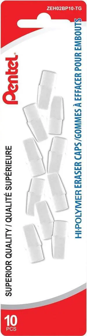 Pentel Hi-Polymer White Cap Erasers, Pack of 10 (ZEH02BP10) Pentel Hi-Polymer White Cap Erasers, Pack of 10 (ZEH02BP10)