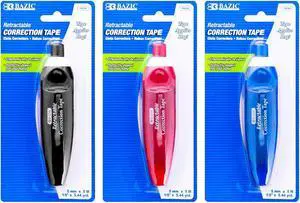 BAZIC Products Retractable Correction Tape, 5 mm x 196 in, 3 Count, 3-Set BAZIC Products Retractable Correction Tape, 5 mm x 196 in, 3 Count, 3-Set