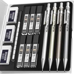 Nicpro 4 Pack Mechanical Pencil 0.7mm, MB1000 Metal Mechanical Pencil Set Nicpro 4 Pack Mechanical Pencil 0.7mm, MB1000 Metal Mechanical Pencil Set
