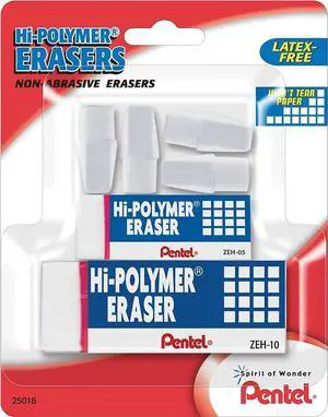Pentel Hi Polymer Eraser Mixed Pack 4 Cap Erasers, 1 Small Block, 1 Large Pentel Hi Polymer Eraser Mixed Pack 4 Cap Erasers, 1 Small Block, 1 Large