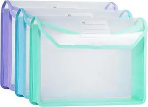 Plastic Expanding File Folder, Clear Envelopes Fit Letter & A4 Size, Folders for Documents with Snap Closure, No Dividers, Large Capacity (3, Cool Colors) Plastic Expanding File Folder, Clear Envelopes Fit Letter & A4 Size, Folders for Documents with Snap Closure, No Dividers, Large Capacity (3, Cool Colors)
