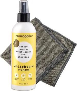 Remooble Dry Erase Whiteboard Cleaner Spray & Microfiber Cleaning Cloth - Safely Removes Tough Stains and Ghosting, 8 oz. Remooble Dry Erase Whiteboard Cleaner Spray & Microfiber Cleaning Cloth - Safely Removes Tough Stains and Ghosting, 8 oz.