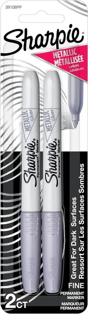 Sharpie Metallic Permanent Markers, Fine Point, Silver, 2 Count - For Black Paper or Dark Surfaces, Arts & Crafts, Posters Sharpie Metallic Permanent Markers, Fine Point, Silver, 2 Count - For Black Paper or Dark Surfaces, Arts & Crafts, Posters