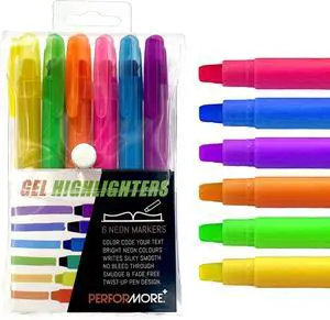 Performore - 6 Pack Student Gel Highlighters Assorted Colors, 6 Different Bright Highlight Colors Yellow, Pink, Green, Blue & more, Multicolor No Bleed & Smearing Marker Pens for Journaling & Studying Performore - 6 Pack Student Gel Highlighters Assorted Colors, 6 Different Bright Highlight Colors Yellow, Pink, Green, Blue & more, Multicolor No Bleed & Smearing Marker Pens for Journaling & Studying