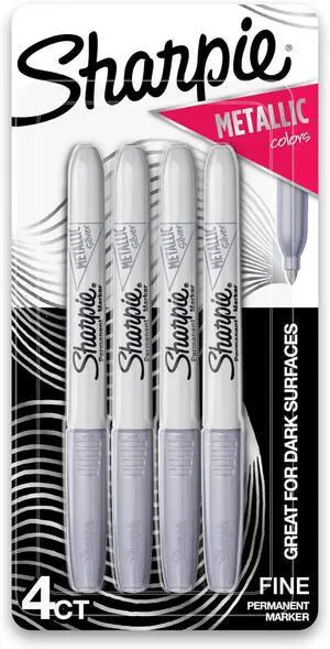 Sharpie Metallic Permanent Markers, Fine Point, Silver, 4 Count - For Black Paper or Dark Surfaces, Arts & Crafts, Posters Sharpie Metallic Permanent Markers, Fine Point, Silver, 4 Count - For Black Paper or Dark Surfaces, Arts & Crafts, Posters